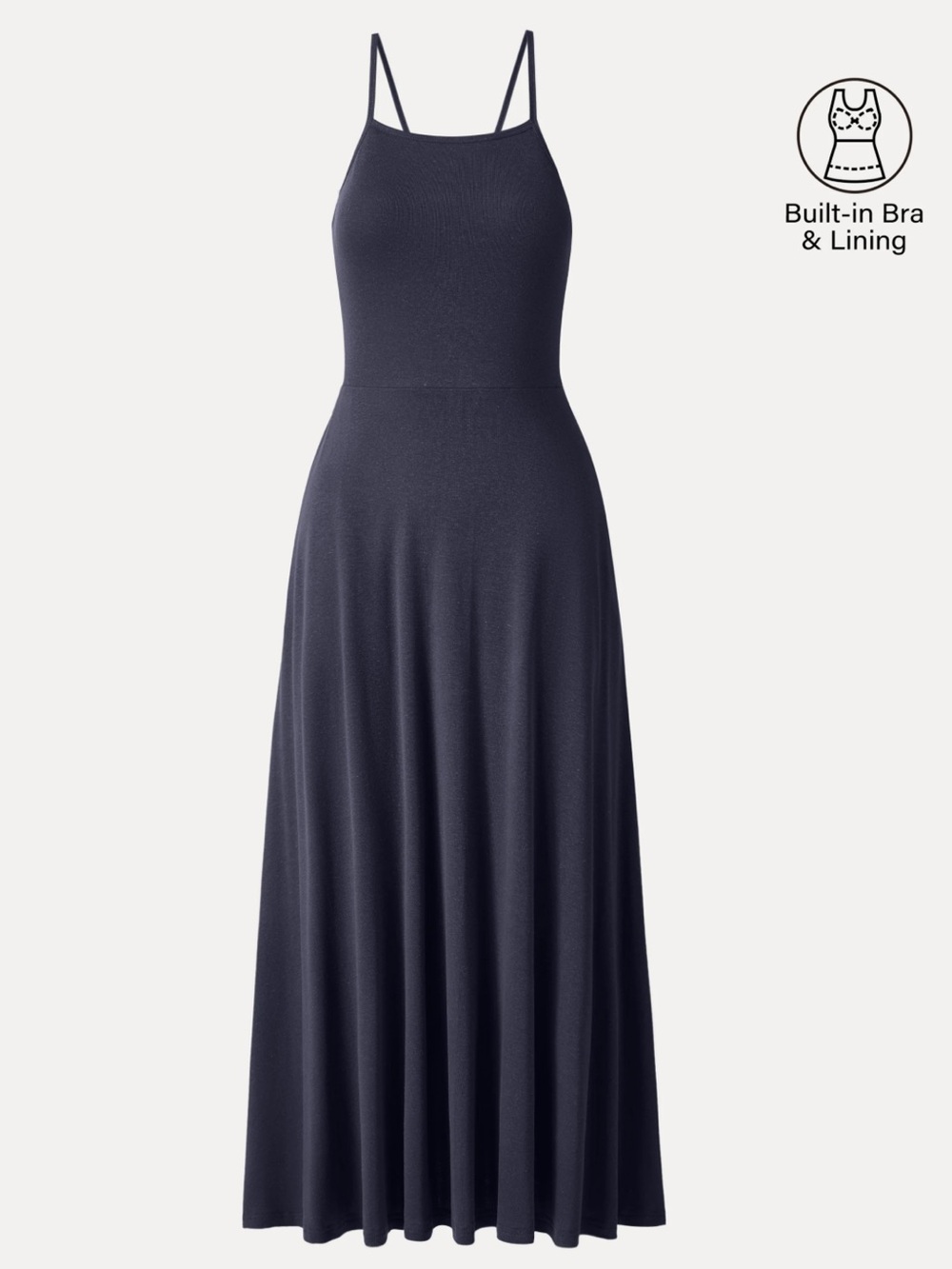 OGL Navy Spaghetti-Strap Maxi Dress with Built-In Bra